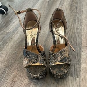Faux snakeskin platform wedges